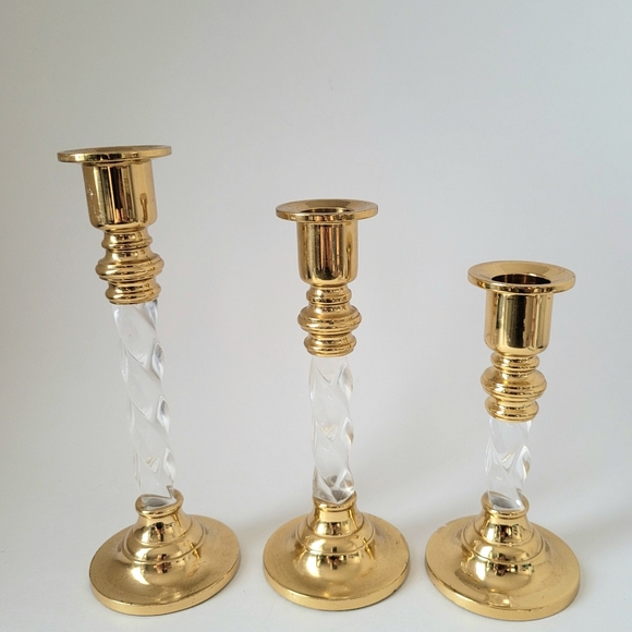 Vintage Brass and Clear Lucite Candle Holders-set of 3 pieces - Picture 7 of 10
